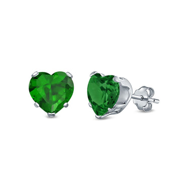 Heart Stud Earrings Simulated Green Emerald CZ 925 Sterling Silver (4mm-8mm)